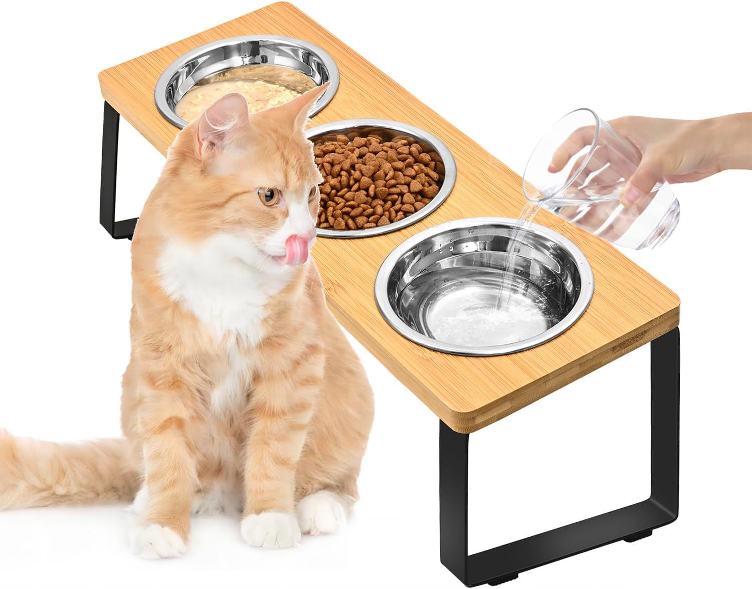 Wood And Iron Pet Feeding Bowl Stand Rack