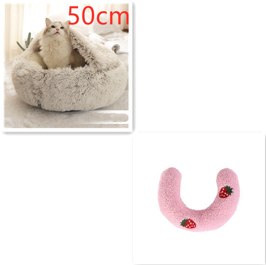 2 In 1 Round Plush Warm Pet Bed House For Winter Comfort