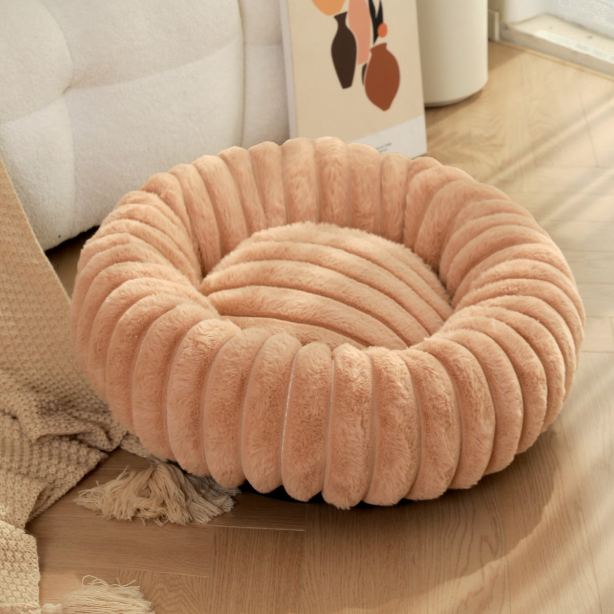 Plush Warm Round Pet Nest Bed Soft Winter Kennel