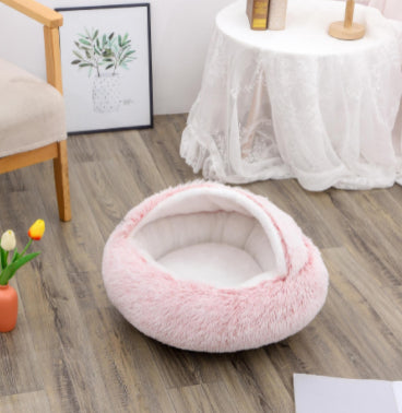 2 In 1 Round Plush Warm Pet Bed House For Winter Comfort