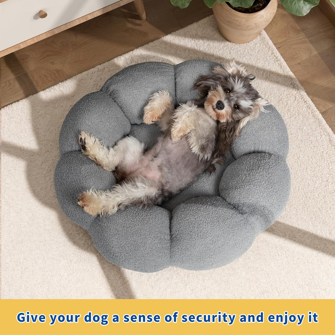 Fluffy Flower Plush Round Pet Bed Calming Cuddler Cushion