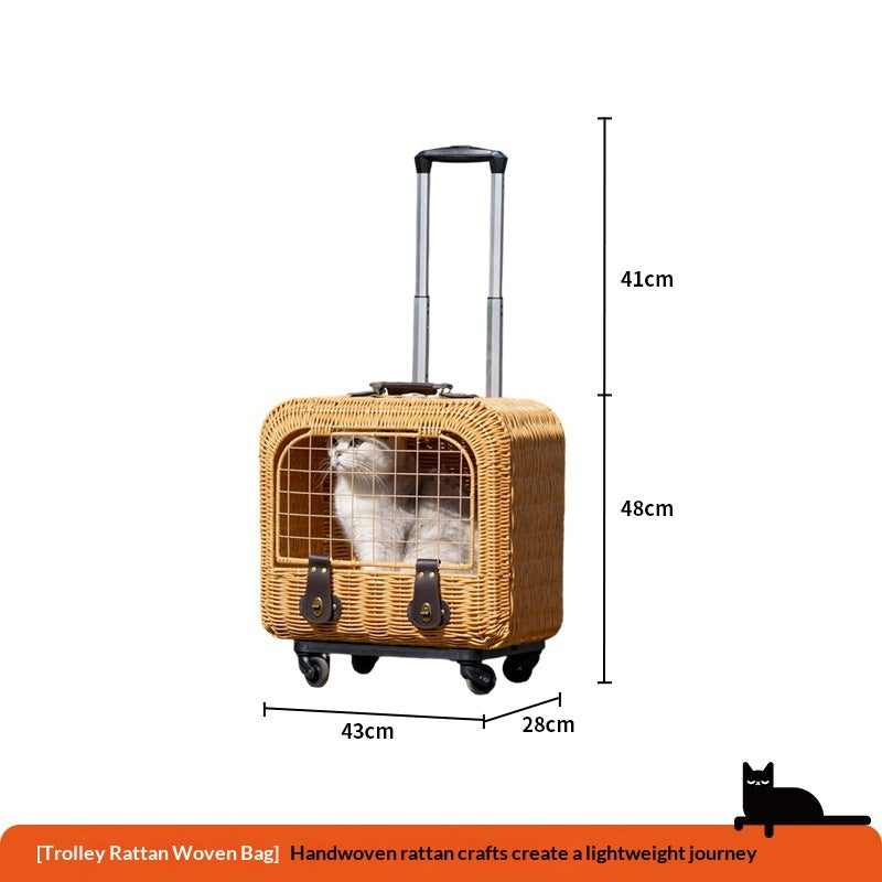 Pet Woven Rattan Carrier Bag Ventilated Portable Travel Design