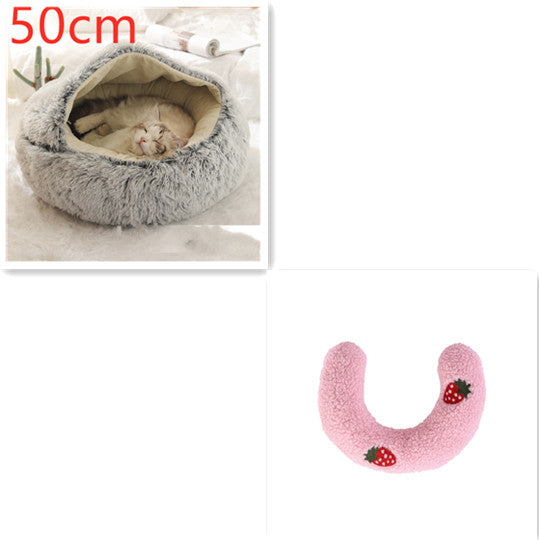 2 In 1 Round Plush Warm Pet Bed House For Winter Comfort