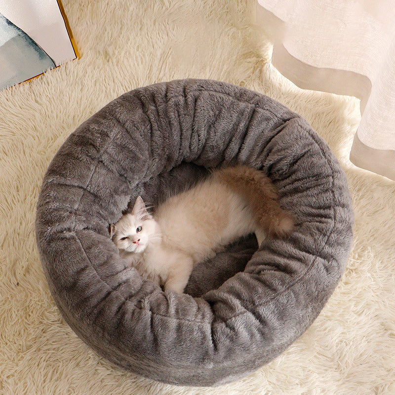 Long Plush Donut Style Pet Bed Warm Cushion Mat