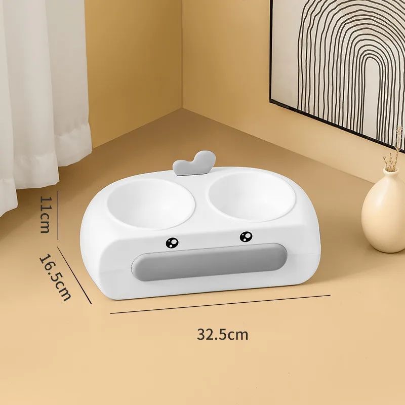 Duck Design Pet Double Feeding Bowl Tray Set