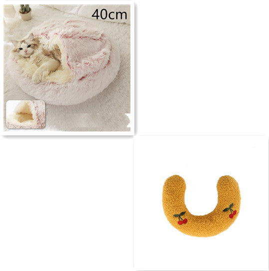 2 In 1 Round Plush Warm Pet Bed House For Winter Comfort