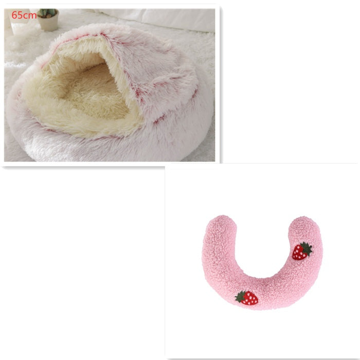 2 In 1 Round Plush Warm Pet Bed House For Winter Comfort