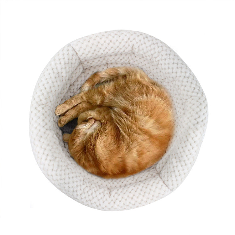 Semi Closed Round Ice Velvet Pet Deep Sleep Bed For Comfort