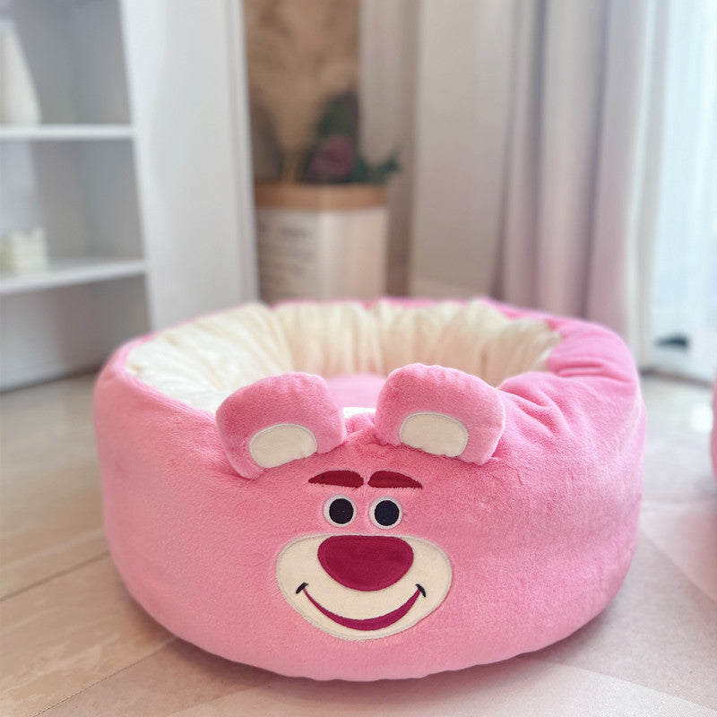 Cartoon Plush Round Pet Nest Bed Four Seasons Cushion