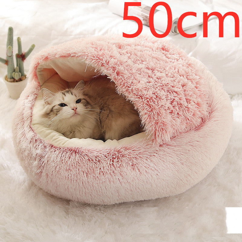 2 In 1 Round Plush Warm Pet Bed House For Winter Comfort