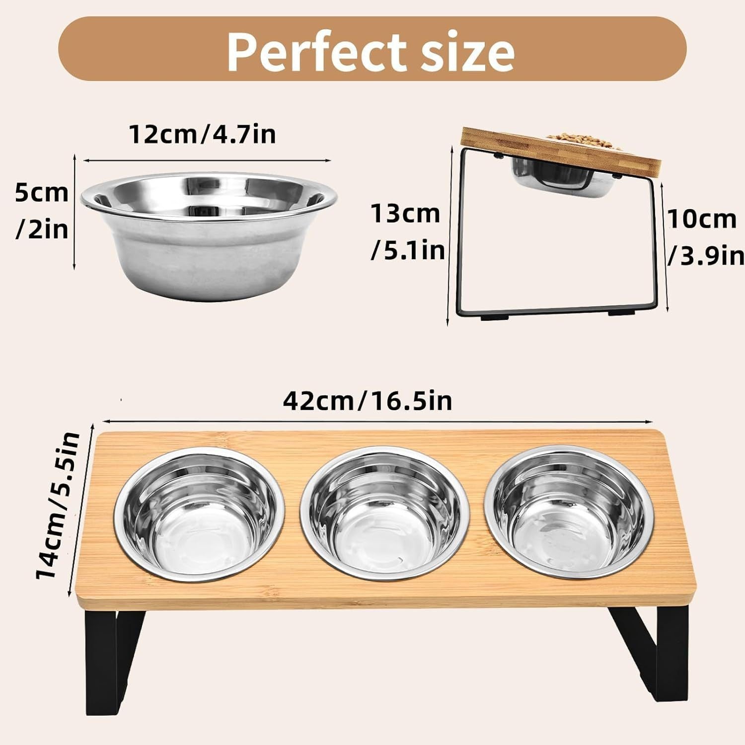 Wood And Iron Pet Feeding Bowl Stand Rack