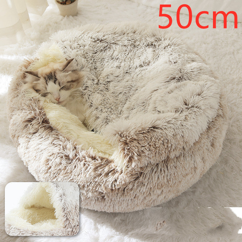 2 In 1 Round Plush Warm Pet Bed House For Winter Comfort