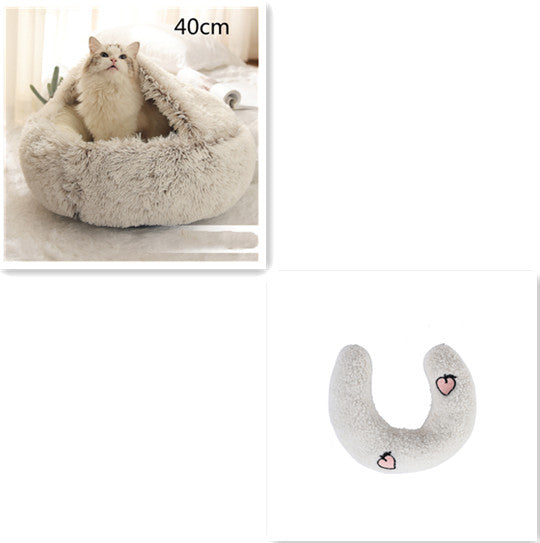 2 In 1 Round Plush Warm Pet Bed House For Winter Comfort