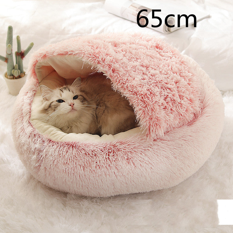 2 In 1 Round Plush Warm Pet Bed House For Winter Comfort