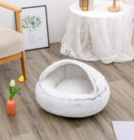 2 In 1 Round Plush Warm Pet Bed House For Winter Comfort