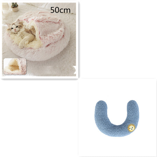 2 In 1 Round Plush Warm Pet Bed House For Winter Comfort