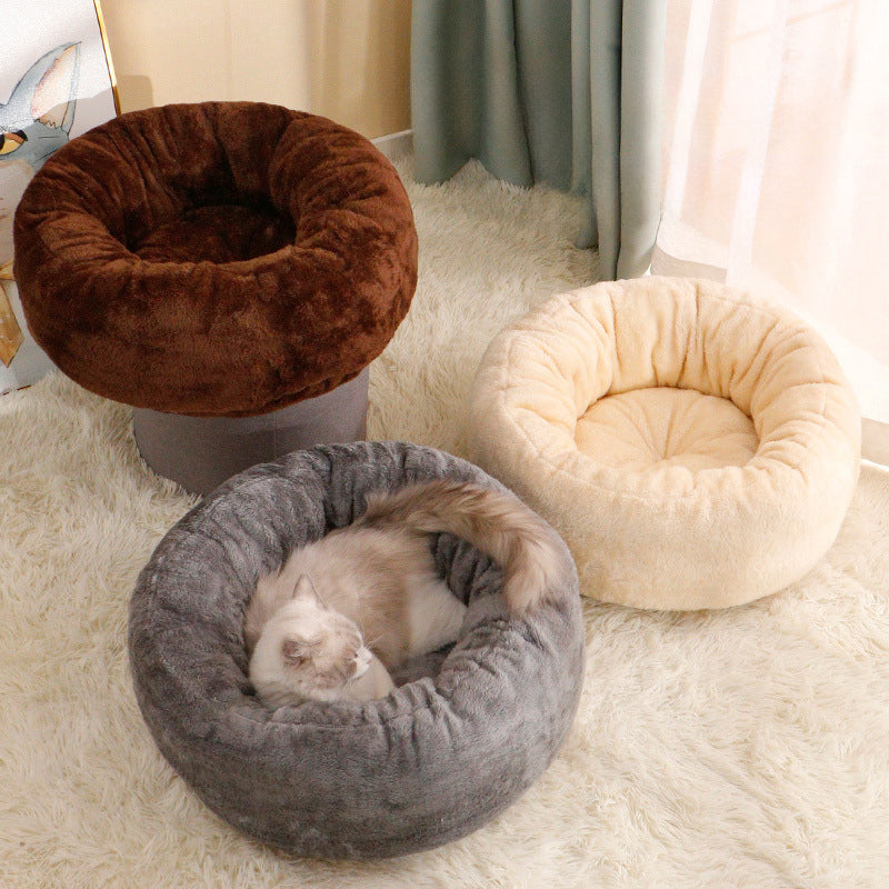 Long Plush Donut Style Pet Bed Warm Cushion Mat