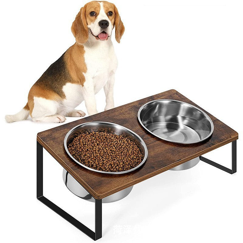 Wood And Iron Pet Feeding Bowl Stand Rack