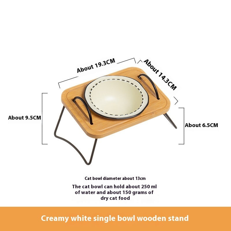Pet Wooden Ceramic Bowl Rack Anti-Tumble Feeding Water Station