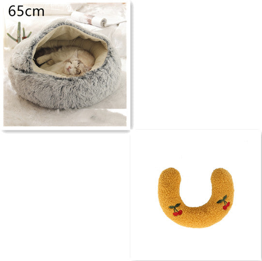 2 In 1 Round Plush Warm Pet Bed House For Winter Comfort