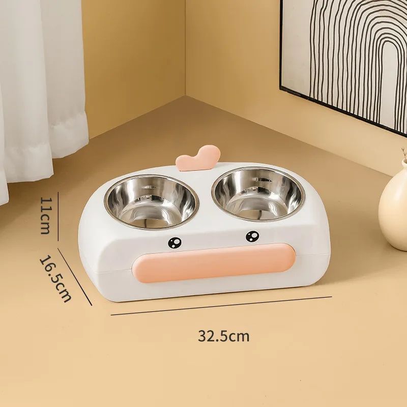 Duck Design Pet Double Feeding Bowl Tray Set