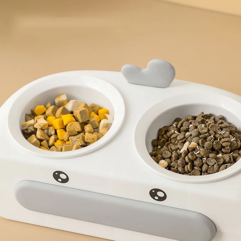 Duck Design Pet Double Feeding Bowl Tray Set