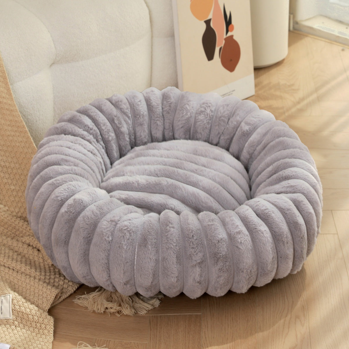Plush Warm Round Pet Nest Bed Soft Winter Kennel