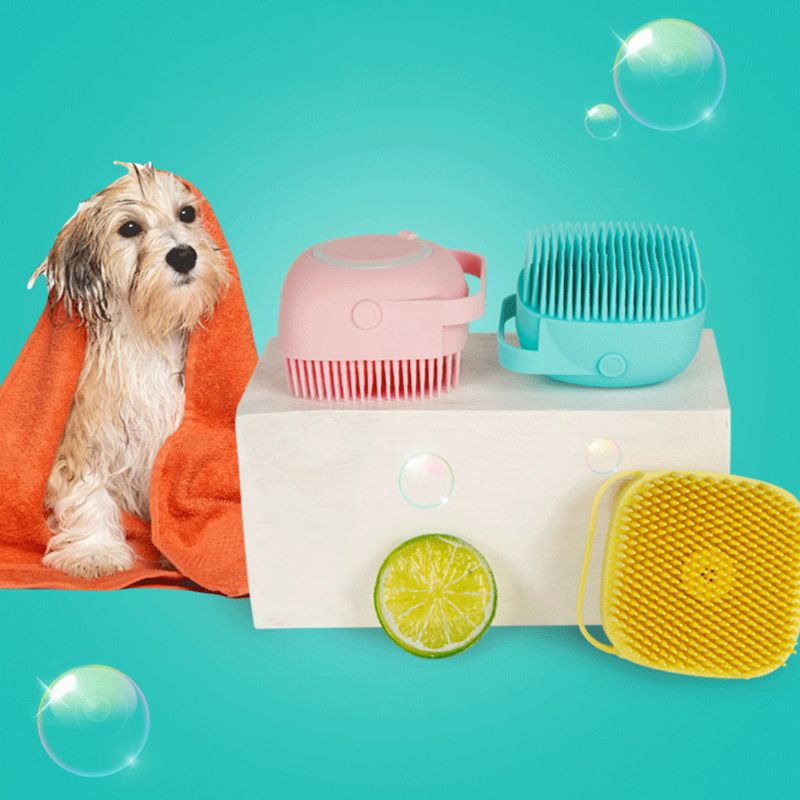 Soft Silicone Pet Bath Brush With Shampoo Dispenser