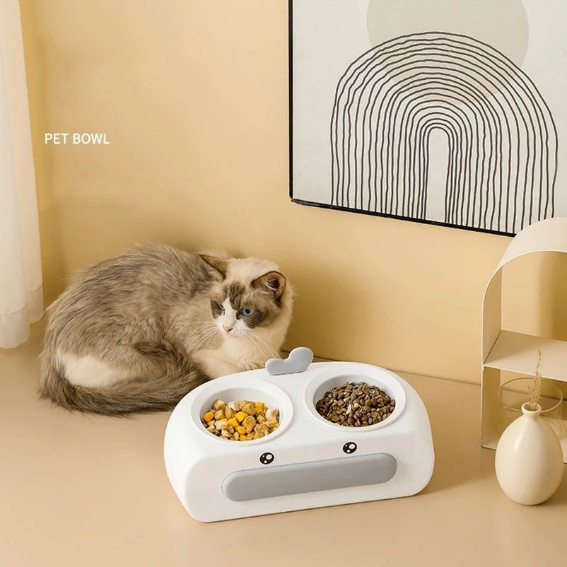 Duck Design Pet Double Feeding Bowl Tray Set
