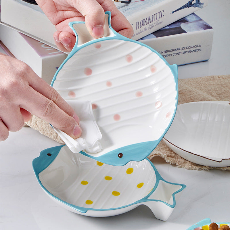 Fish Shaped Ceramic Pet Feeding Bowl For Food And Water