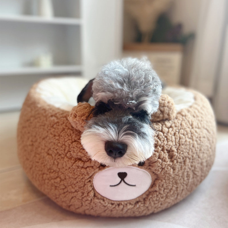 Cartoon Plush Round Pet Nest Bed Four Seasons Cushion