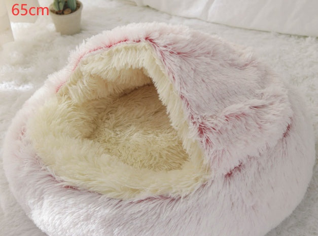 2 In 1 Round Plush Warm Pet Bed House For Winter Comfort