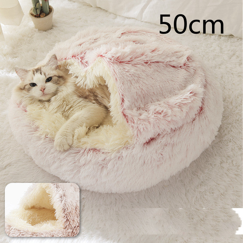2 In 1 Round Plush Warm Pet Bed House For Winter Comfort