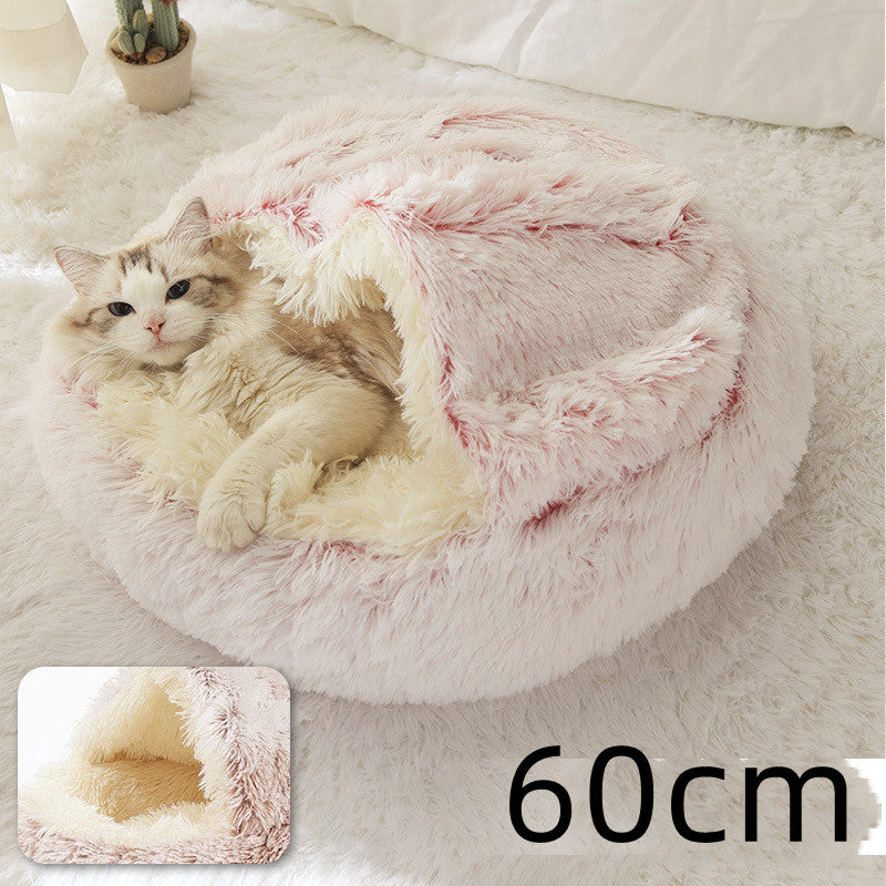 2 In 1 Round Plush Warm Pet Bed House For Winter Comfort