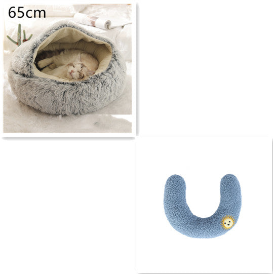 2 In 1 Round Plush Warm Pet Bed House For Winter Comfort