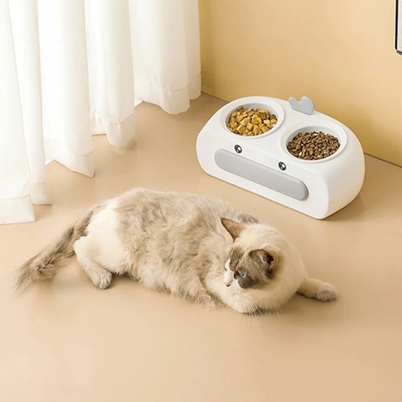 Duck Design Pet Double Feeding Bowl Tray Set