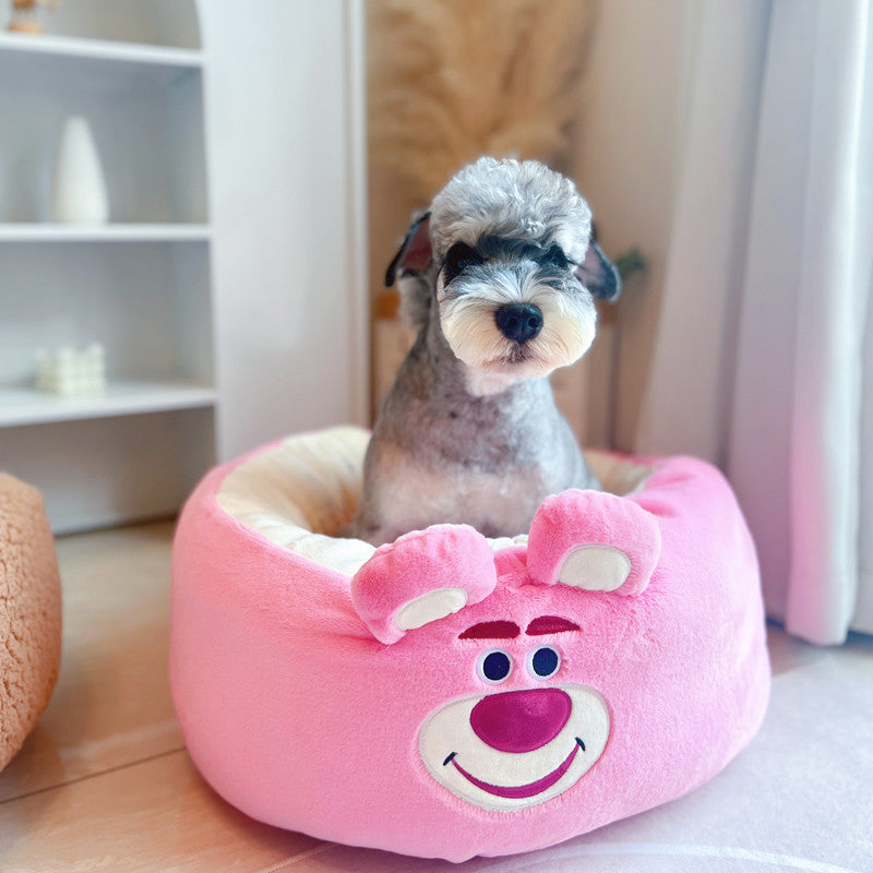 Cartoon Plush Round Pet Nest Bed Four Seasons Cushion