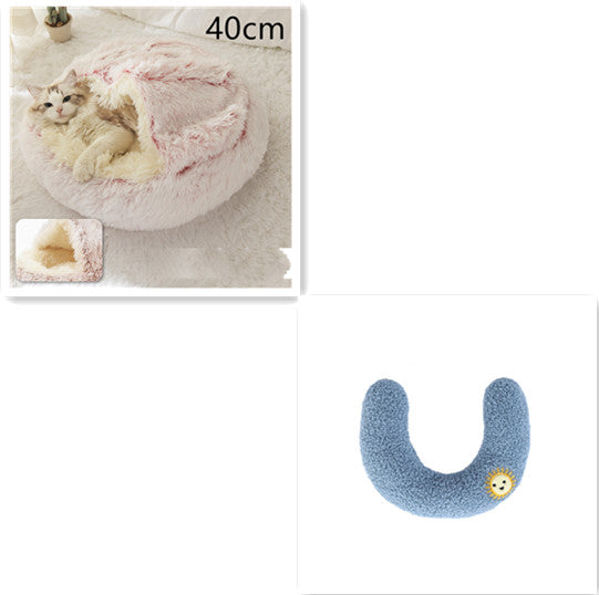 2 In 1 Round Plush Warm Pet Bed House For Winter Comfort