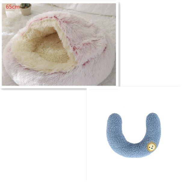 2 In 1 Round Plush Warm Pet Bed House For Winter Comfort