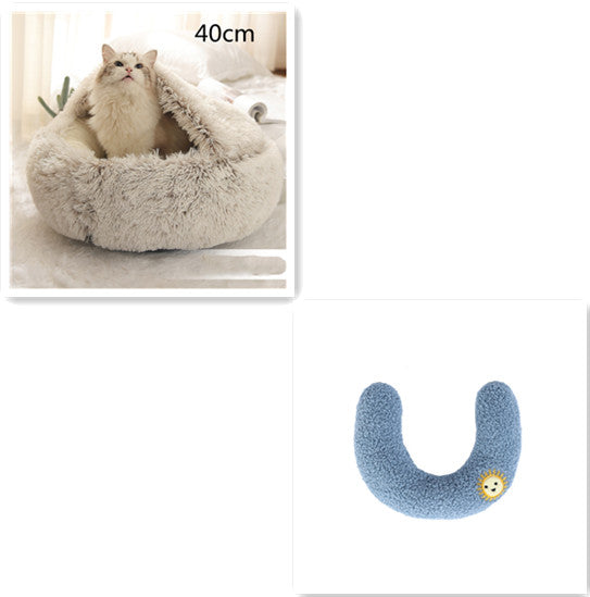 2 In 1 Round Plush Warm Pet Bed House For Winter Comfort