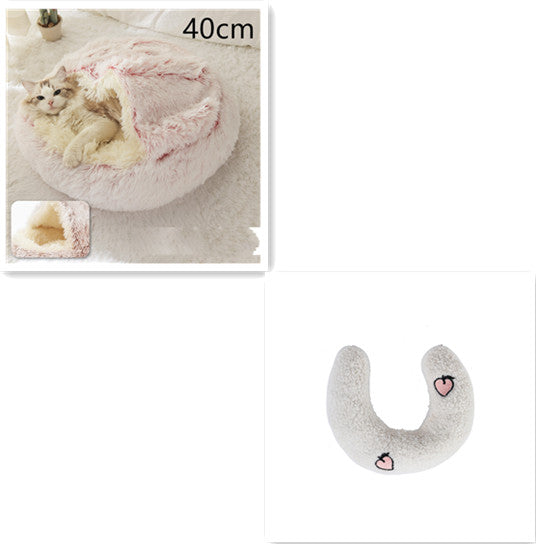 2 In 1 Round Plush Warm Pet Bed House For Winter Comfort