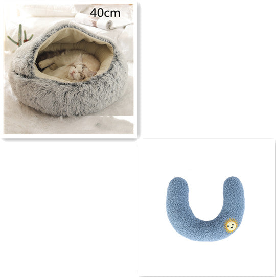 2 In 1 Round Plush Warm Pet Bed House For Winter Comfort