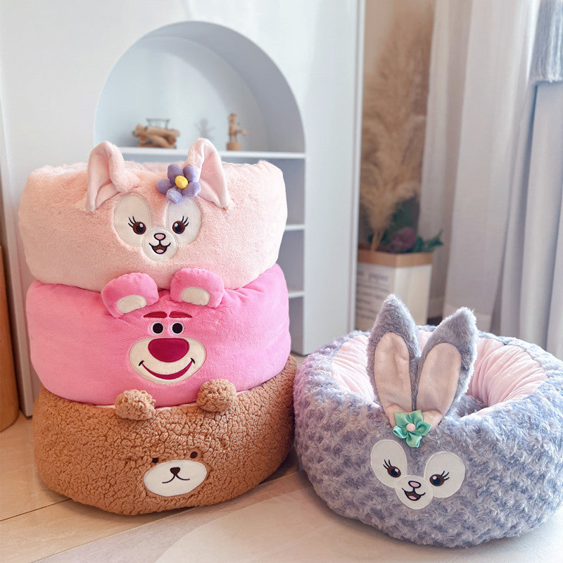 Cartoon Plush Round Pet Nest Bed Four Seasons Cushion