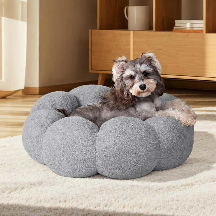 Fluffy Flower Plush Round Pet Bed Calming Cuddler Cushion