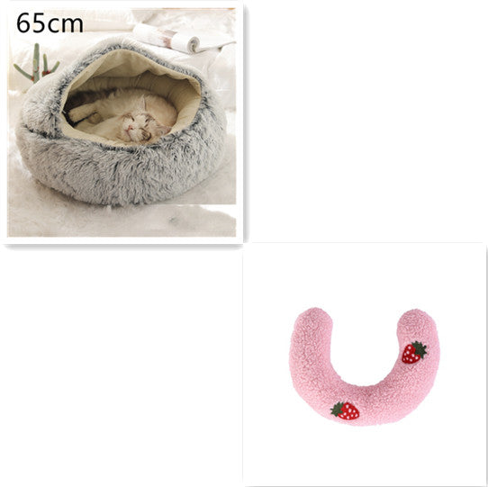 2 In 1 Round Plush Warm Pet Bed House For Winter Comfort