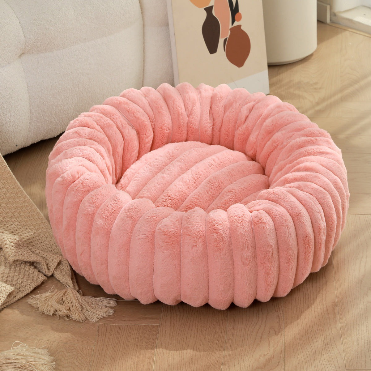 Plush Warm Round Pet Nest Bed Soft Winter Kennel