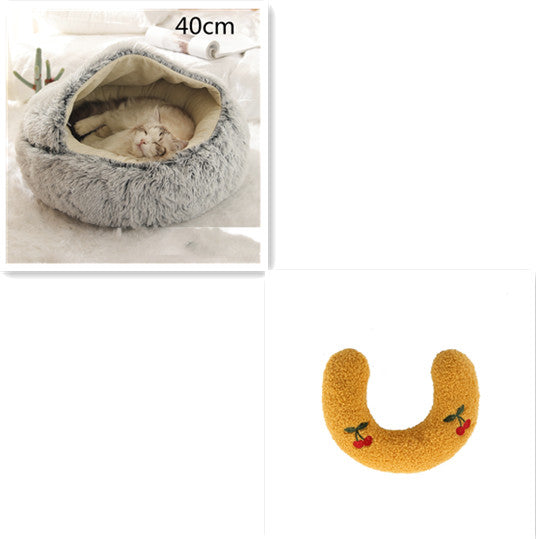 2 In 1 Round Plush Warm Pet Bed House For Winter Comfort