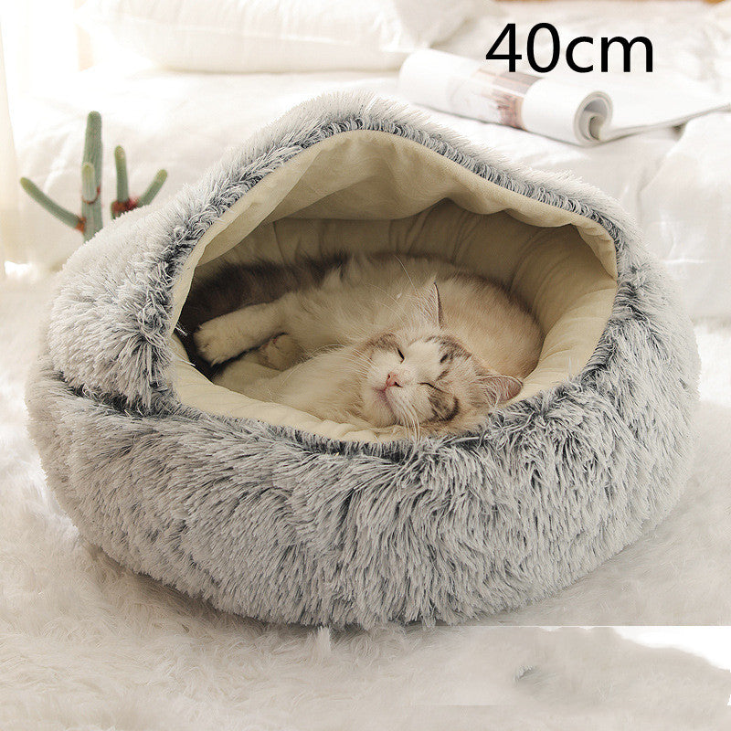 2 In 1 Round Plush Warm Pet Bed House For Winter Comfort