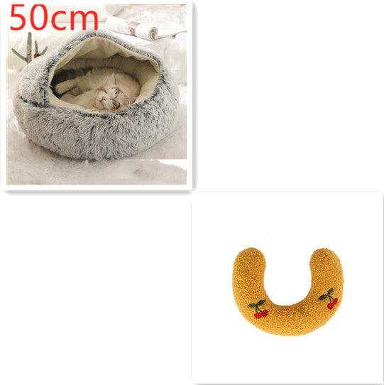 2 In 1 Round Plush Warm Pet Bed House For Winter Comfort