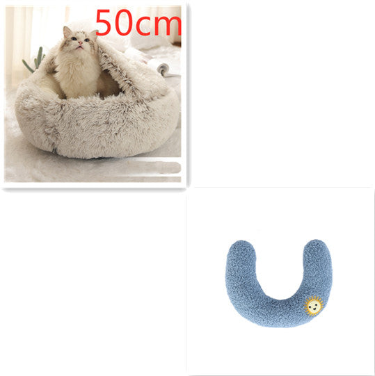 2 In 1 Round Plush Warm Pet Bed House For Winter Comfort